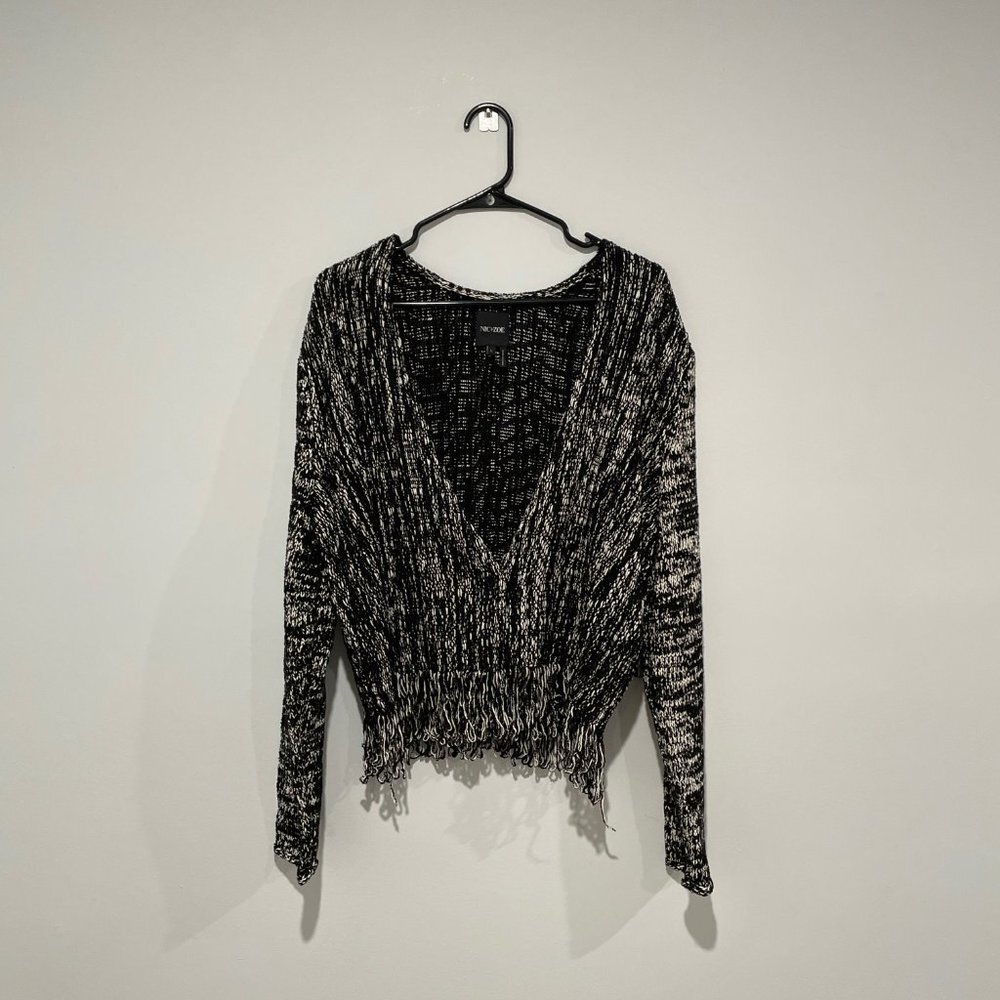 Nic+Zoe Women Black and White Elegant Cardigan Size L, - Picture 2 of 13